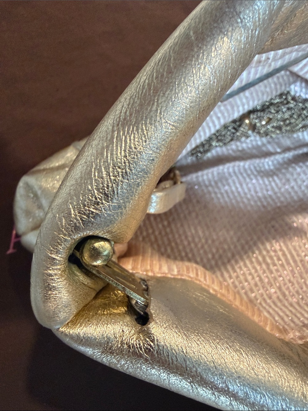Vintage Lauren Merkin "Eve" convertible leather clutch in champagne gold - Picture 7 of 9